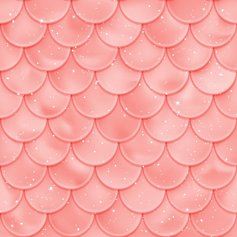 coral pink, mermaid scales, scale pattern, overlapping scales, shimmery, sparkles, starbursts, iridescent, fantasy, whimsical, oceanic, sea-inspired,, fabric panel, geometric scales, pink tones, magical, underwater theme, repetitive pattern, crafting fabric