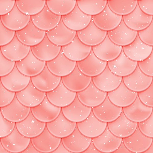 coral pink, mermaid scales, scale pattern, overlapping scales, shimmery, sparkles, starbursts, iridescent, fantasy, whimsical, oceanic, sea-inspired,, fabric panel, geometric scales, pink tones, magical, underwater theme, repetitive pattern, crafting fabric