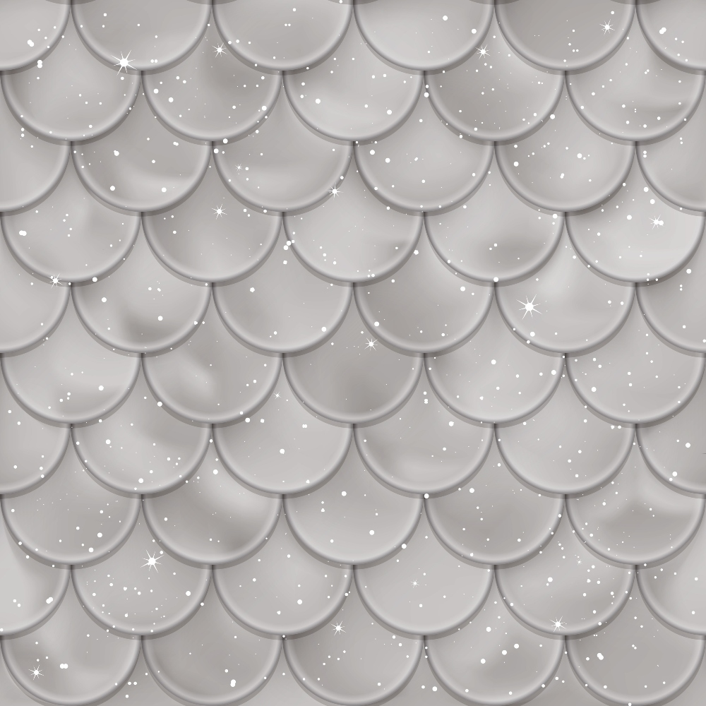 silver, gray, mermaid scales, fish scales, overlapping pattern, shimmery, sparkles, stars, metallic, monochromatic,, fabric panel, geometric, sea theme, ocean inspired, dimensional, textured appearance, neutral tones, crafting material, seamless pattern