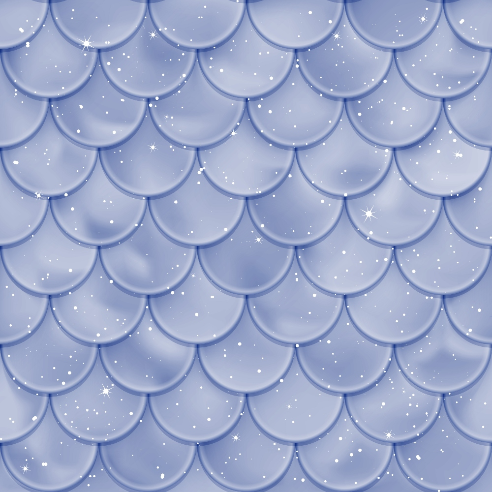 periwinkle blue, lavender, mermaid scales, fish scales, overlapping circles, scalloped pattern, sparkles, starbursts, shimmery effect, iridescent, fantasy theme, ocean inspired,, fabric panel, whimsical, magical, underwater motif, geometric scales, dreamy atmosphere, mystical