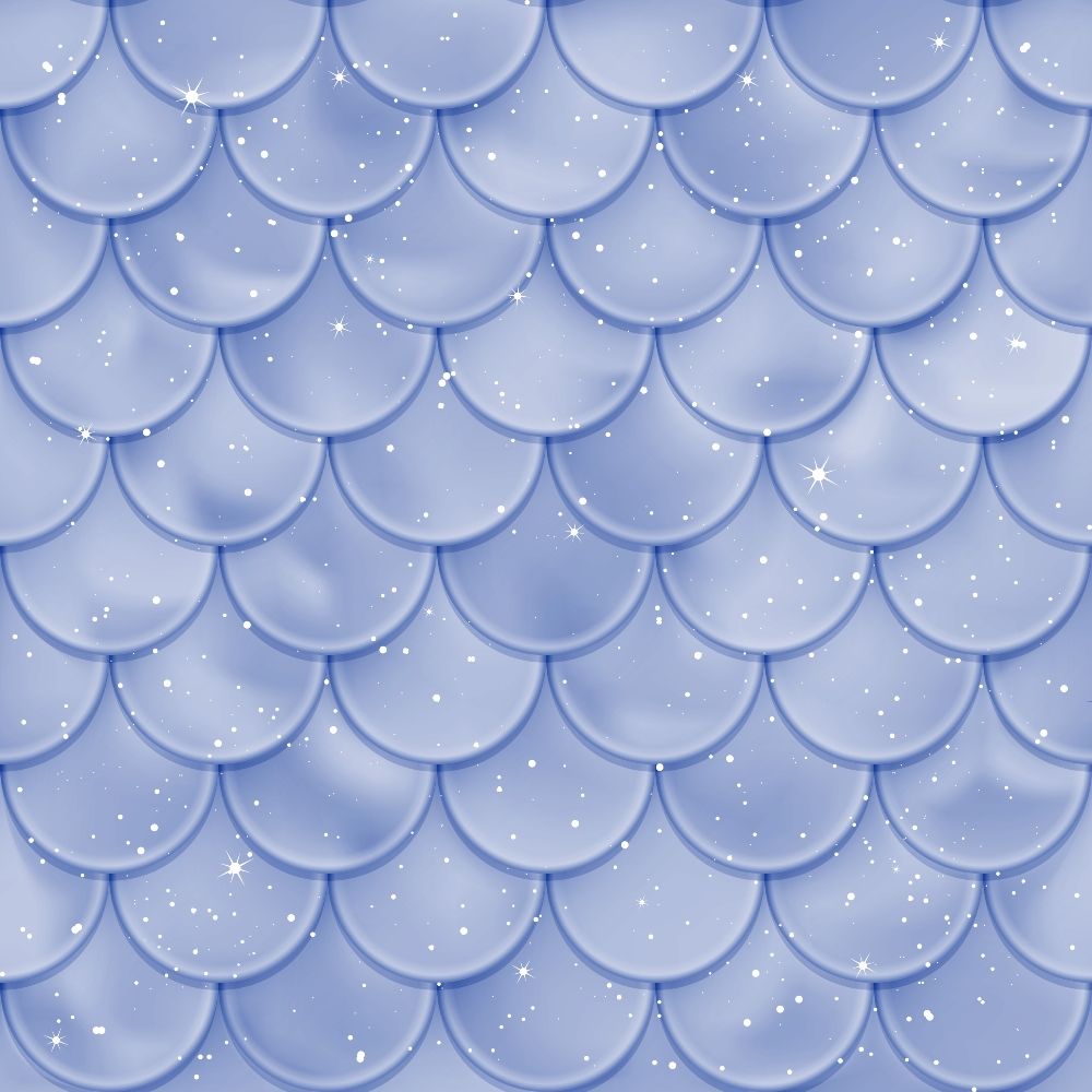 periwinkle blue, lavender, mermaid scales, scalloped pattern, sparkles, starbursts, magical shimmer, ocean fantasy, fish scales, overlapping scales,, fabric panel, whimsical, dreamy, aquatic theme, iridescent effect, repetitive pattern, fantasy motif, pastel colors, enchanted