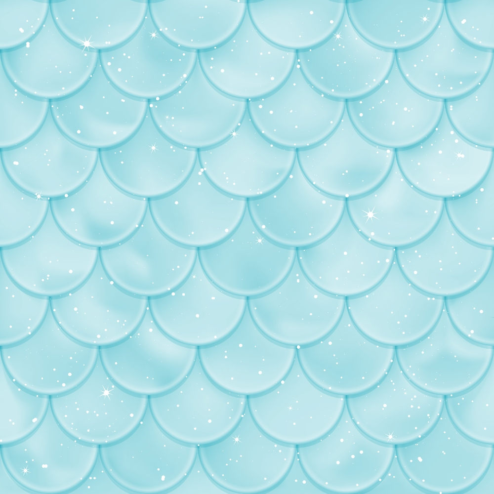 aqua blue, turquoise, light blue, mermaid scales, fish scales, scalloped pattern, overlapping circles, sparkles, stars, glitter effect, shimmer, ocean theme, underwater, nautical, whimsical, fantasy,, fabric panel, sea-inspired, magical