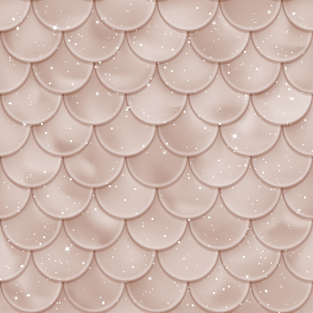 rose gold, blush pink, mermaid scales, fish scales, overlapping scales, scalloped pattern, shimmery effect, sparkles, starbursts, glitter dots, iridescent, magical, fantasy, ocean themed, aquatic pattern,, fabric panel, dreamy, whimsical, geometric scales