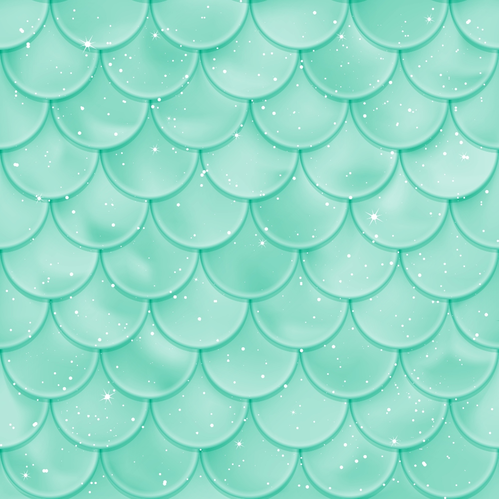 seafoam green, turquoise, mint green, mermaid scales, fish scales, scalloped pattern, overlapping scales, sparkles, glitter effect, shimmer, underwater theme, ocean inspired, aquatic pattern, fantasy theme, magical design,, fabric panel, whimsical pattern, repetitive design, teal shades