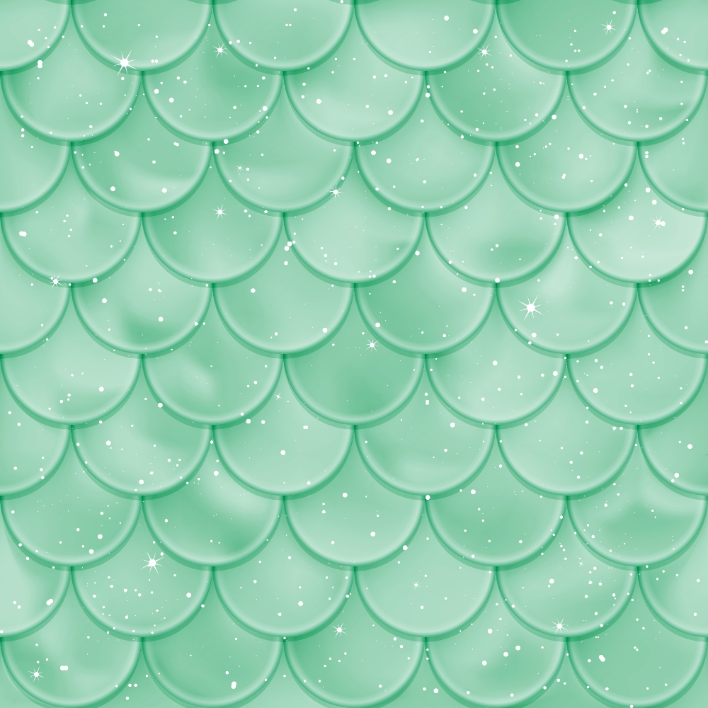 mint green, seafoam green, emerald green, mermaid scales, fish scales, scalloped pattern, overlapping scales, aquatic pattern, underwater theme, ocean inspired, shimmery effect, sparkles, starbursts, geometric scales, reptilian texture, fantasy theme, mystical design,, fabric panel, sea green, iridescent appearance