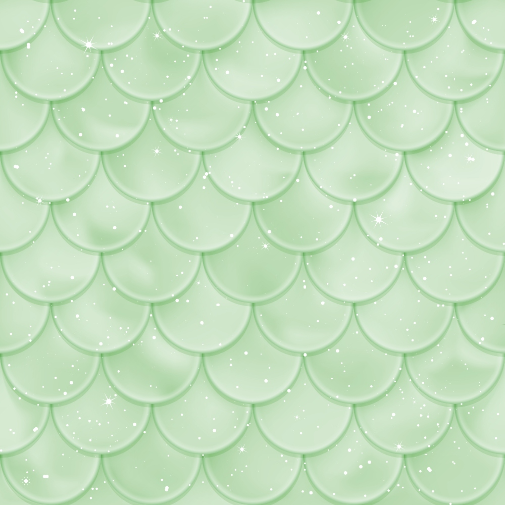 sage green, mint green, mermaid scales, fish scales, scalloped pattern, shimmer effect, sparkles, stars, geometric design, ocean theme, aquatic pattern,, fabric panel, whimsical, magical, underwater, sea life, repetitive pattern, soft green, pastel tones