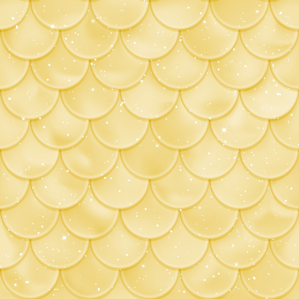 golden yellow, mermaid scales, fish scales, overlapping semicircles, scalloped pattern, shimmery effect, sparkles, glittery dots, geometric design,, fabric panel, ocean theme, underwater motif, nautical design, warm tones, repetitive pattern, fantasy theme, magical sparkles, dimensional effect