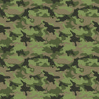 Green and brown camouflage pattern with irregular shapes and varying shades, resembling military fabric design.