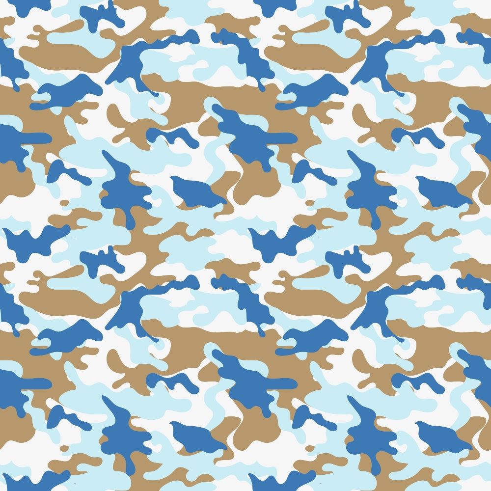 Abstract pattern with blue, brown, and white shapes, resembling camouflage.