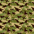 A seamless pattern of green, brown, and tan camouflage.