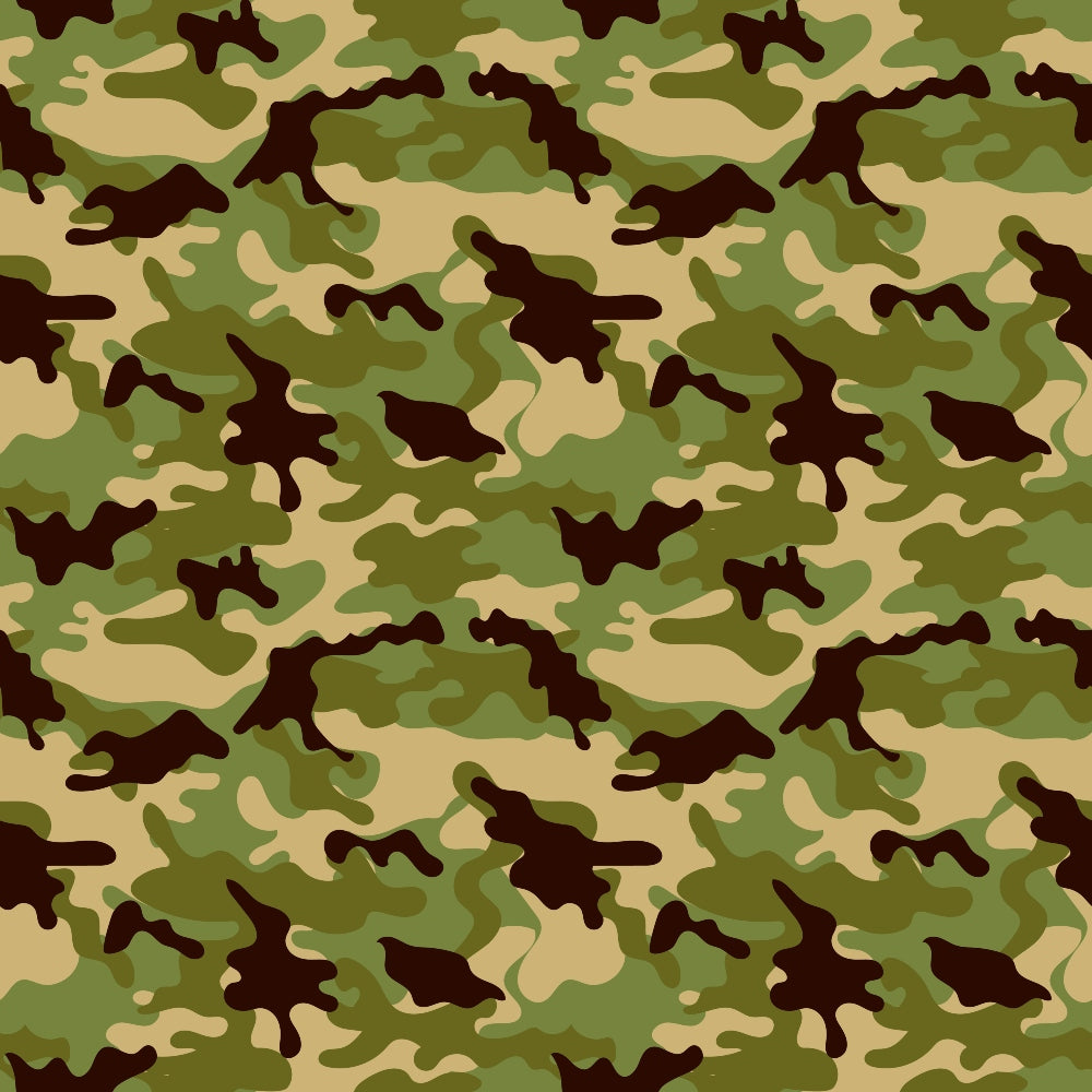 A seamless pattern of green, brown, and tan camouflage.