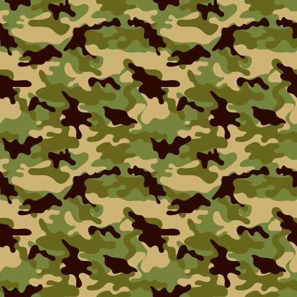 A seamless pattern of green, brown, and tan camouflage.