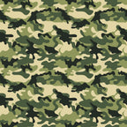 Green and beige camouflage pattern with irregular shapes resembling a forest theme.