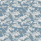 Blue and gray camouflage pattern with abstract shapes.