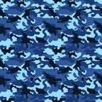 Blue and black camouflage pattern with organic, irregular shapes.