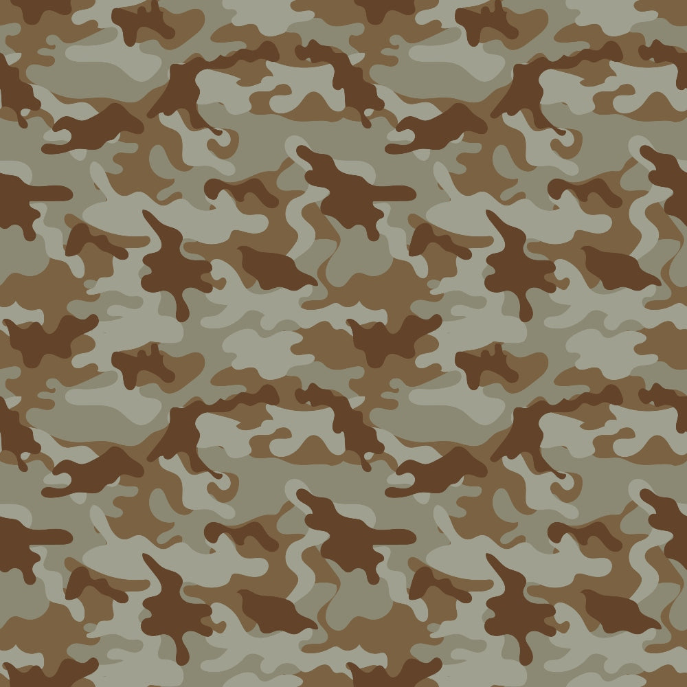 A camouflage pattern with irregular shapes in shades of green, brown, and beige.