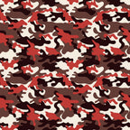 A seamless camouflage pattern with irregular shapes in red, brown, and cream colors.