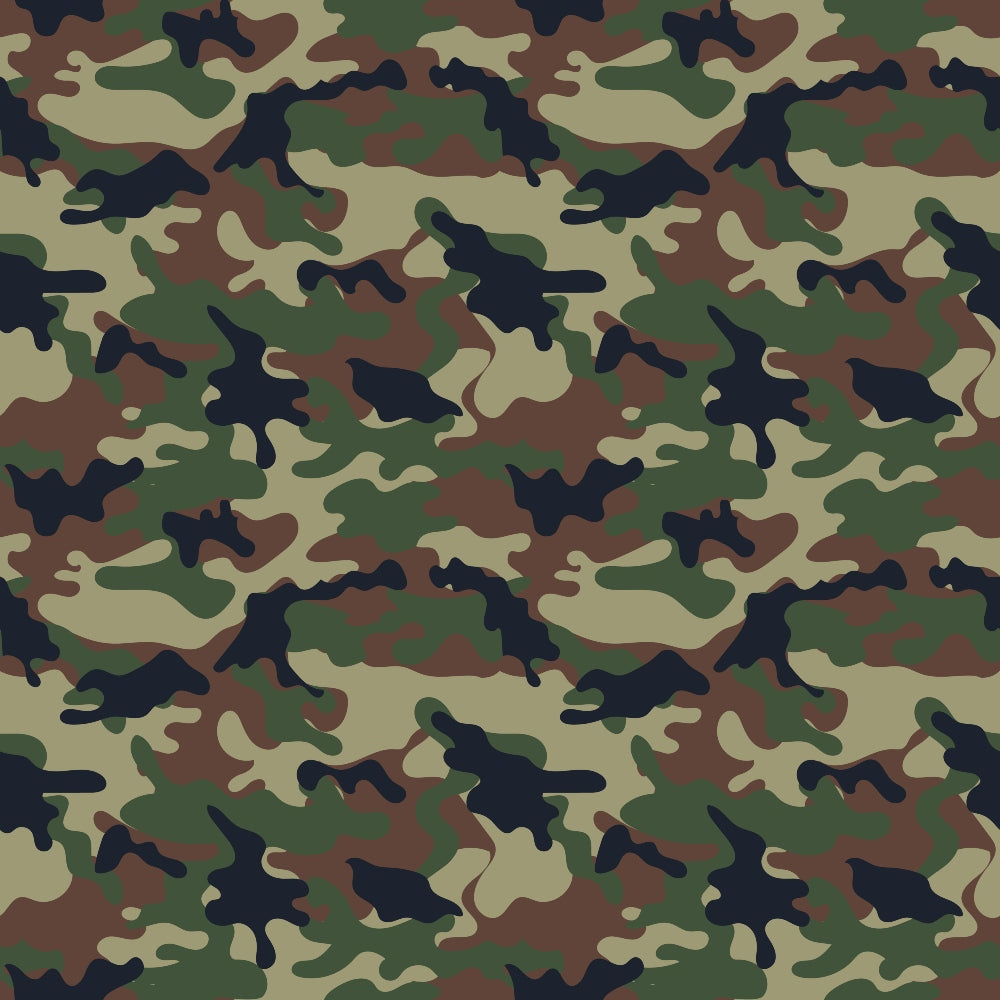 Green, brown, and black camouflage pattern with abstract shapes.