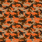 Orange and brown camouflage pattern with abstract shapes.