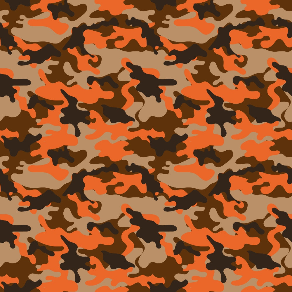 Orange and brown camouflage pattern with abstract shapes.