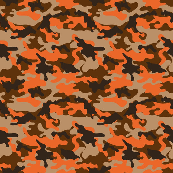 Orange and brown camouflage pattern with abstract shapes.