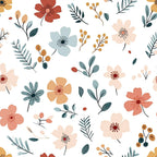 Minimalist Boho Flowers Pattern 2 Fabric, floral design, bohemian style, botanical print, muted tones, pastel colors, earthy shades, delicate blossoms, leafy sprigs, sewing material, quilting textile, natural motifs, soft texture, artisan fabric, crafted cotton