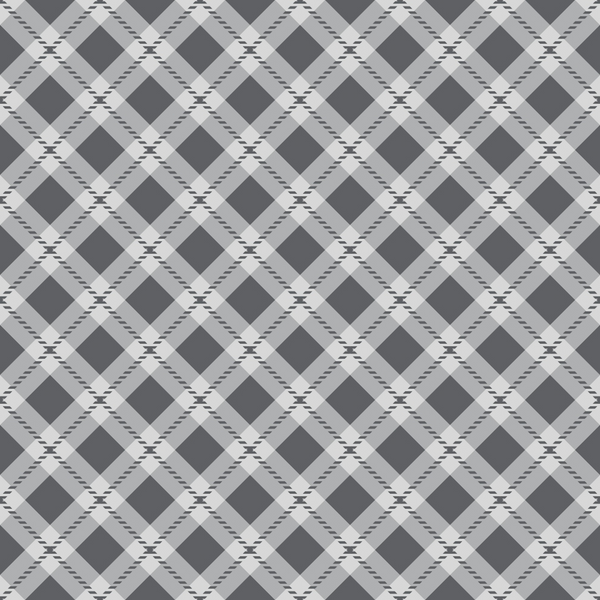 Gray and white diamond pattern with interlocking lines creating a plaid-like design.