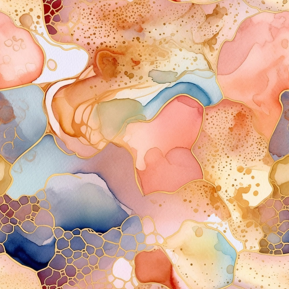 Modern Alcohol Ink Pattern 1 Fabric with abstract design, pastel colors, soft pink, blue, beige, gold accents, watercolor texture, artistic, organic shapes, smooth fabric,, fabric yardage, premium quality cotton, modern textile pattern, creative fabric design, luxurious quilting fabric