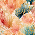 Modern Alcohol Ink Pattern 10 Fabric, abstract floral design, watercolor style, gold accents, coral, teal, pink, beige shades, textured cotton textile, soft fabric, premium, artistic pattern, brush stroke details, elegant fabric print, fabric for quilting projects, vibrant colors, smooth fabric finish.