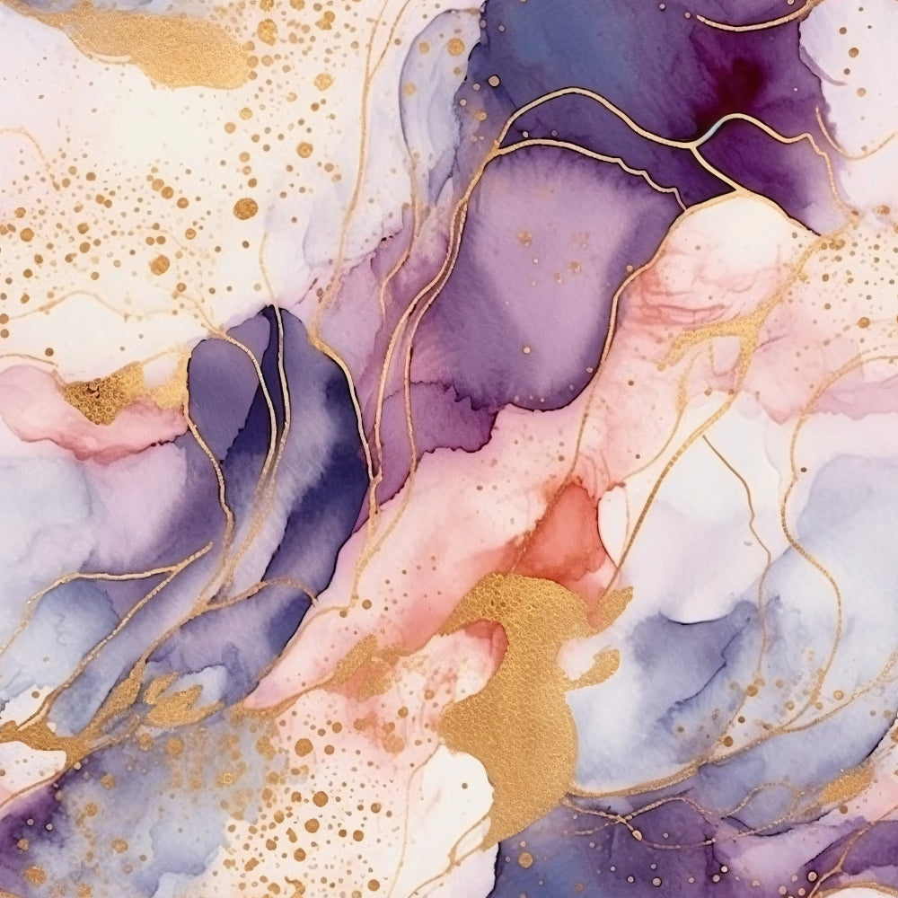 '- Modern Alcohol Ink Pattern 14 Fabric - Abstract watercolor design - Purple, pink, gold, cream colors - Fluid marble texture - Soft blended shapes - Artistic flowing lines - Premium textile - Vibrant and elegant fabric material