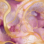 Modern Alcohol Ink Pattern 16 Fabric featuring abstract swirling design, fluid shapes, soft purple, lavender, gold, beige colors, artistic watercolor style, quilting fabric, cotton textile, seamless pattern, elegant fabric print, artistic fabric material.