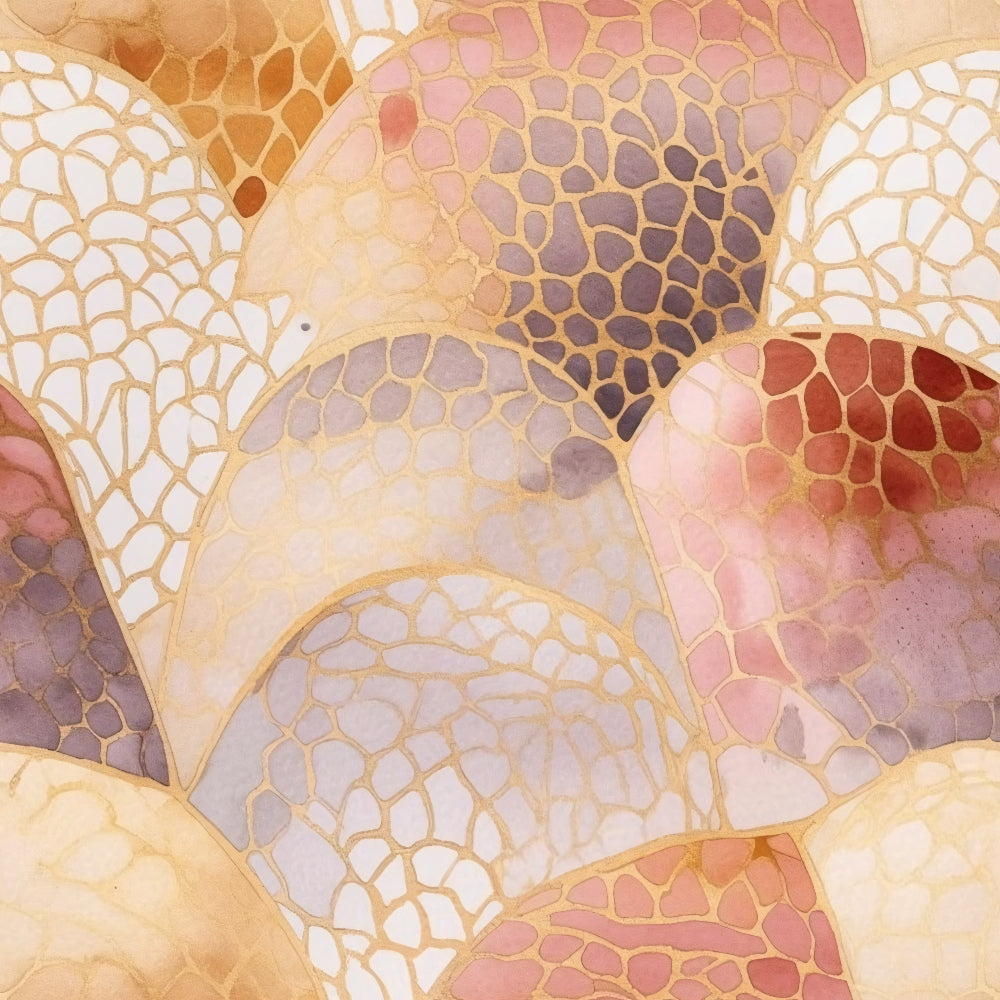 Modern Alcohol Ink Pattern 17 Fabric with abstract mosaic design, soft pastel colors including pink, peach, lavender, cream, beige, and hints of rust, featuring organic shapes, textured appearance, quilting material, cotton textile, seamless fabric surface, artistic pattern, premium quality cotton fabric for quilting projects.