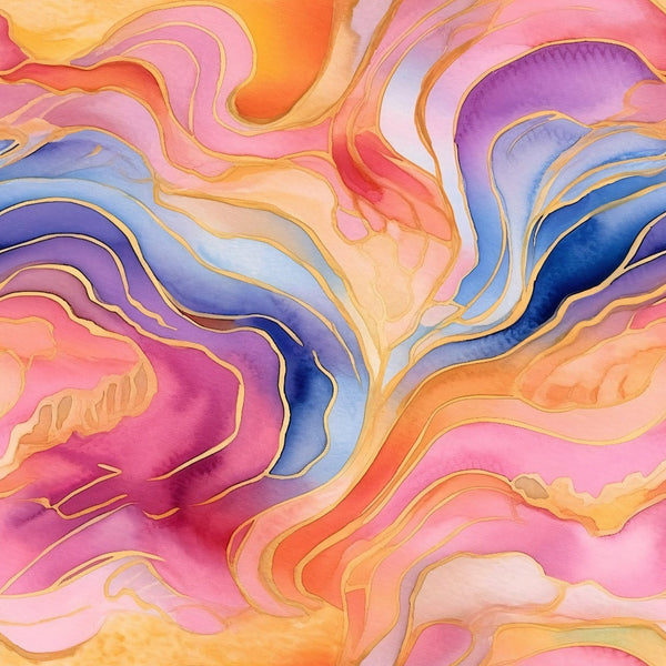 Modern Alcohol Ink Pattern 7 Fabric, quilting, cotton, fabric, abstract, fluid design, vibrant colors, orange, pink, purple, blue, yellow, swirling, artistic, smooth texture, premium material, soft finish, continuous yardage, crafted in USA, creative textile