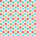 Pattern of colorful, repeated film reels in red, blue, orange, and green on a white background, with small black and red stars scattered throughout.