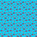 Pattern of illustrated pizza slices and sunglasses on a blue background.