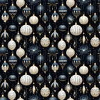 navy blue, cream, gold accents, christmas ornaments, baubles, decorative balls, geometric patterns, art deco style, elegant design, festive motifs,, fabric panel, holiday theme, sophisticated pattern, repeating design, metallic details, winter decorations, seamless pattern, luxury ornaments, christmas crafting