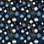 navy blue, cream, gold, christmas ornaments, baubles, snowflakes, evergreen branches, stars, holiday pattern, winter motifs,, fabric panel, seamless repeat, festive design, geometric ornaments, botanical elements, christmas decorations, elegant holiday, coordinating colors, seasonal fabric