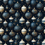 navy blue, cream white, gold accents, christmas ornaments, baubles, decorative balls, intricate patterns, festive design, holiday motifs, stars, sparkles, elegant ornaments, repeating pattern,, fabric panel, christmas fabric, winter holidays, ornate decorations, geometric designs, scalloped edges