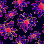 Neon Daisy Pattern 13 Fabric - neon colors - daisy flowers - floral design - black background - vibrant hues - quilting material - cotton textile - bright petals - glowing outlines - decorative fabric
