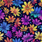 '- Neon Daisy Pattern 15 Fabric - vibrant floral design - colorful daisies - bright yellow, orange, pink, blue, purple flowers - textile - fabric yardage for sewing - bold flower print - premium cotton material - handmade style fabric