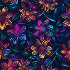 Neon Daisy Pattern 2 Fabric - quilting, cotton, fabric, floral, daisy, neon, vibrant, colorful, bright, multicolor, glowing, textile, material, blossom, petals, leaves, decorative, artistic, seamless, continuous, soft, premium