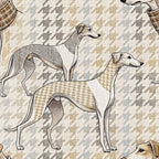 greyhound dogs, whippet, sighthound, beige, tan, cream, gray, houndstooth pattern, geometric background, neutral tones,, fabric panel, elegant canines, racing dogs, crosshatch texture, monochromatic, earth tones, dog breeds, textile design, crafting fabric