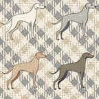 neutral tones, beige, cream, taupe, gray, houndstooth pattern, geometric background, greyhound silhouettes, dog breed, whippet, sighthound, minimalist style, elegant design,, fabric panel, sophisticated palette, modern aesthetic, pet theme, canine motif, textile design