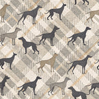 beige, taupe, cream, gray, greyhound silhouettes, dog breeds, geometric hexagons, neutral tones,, fabric panel, animal motifs, sighthounds, whippets, modern pattern, racing dogs, pet themed, contemporary design, muted colors, repeating pattern