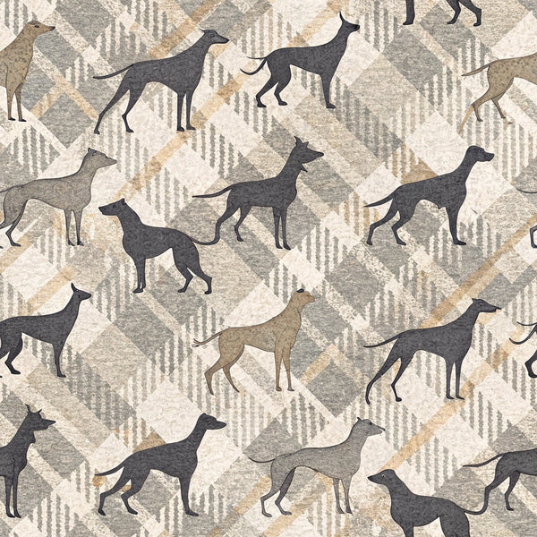 beige, taupe, cream, gray, greyhound silhouettes, dog breeds, geometric hexagons, neutral tones,, fabric panel, animal motifs, sighthounds, whippets, modern pattern, racing dogs, pet themed, contemporary design, muted colors, repeating pattern