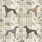 beige, taupe, cream, greyhounds, whippets, sighthounds, botanical leaves, fern patterns, neutral tones, elegant dogs,, fabric panel, nature motifs, earthy palette, dog silhouettes, refined aesthetic, muted colors, organic shapes, graceful hounds, textured background