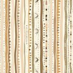 Abstract pattern with vertical wavy lines and dot rows in beige, brown, and cream tones on a light background.