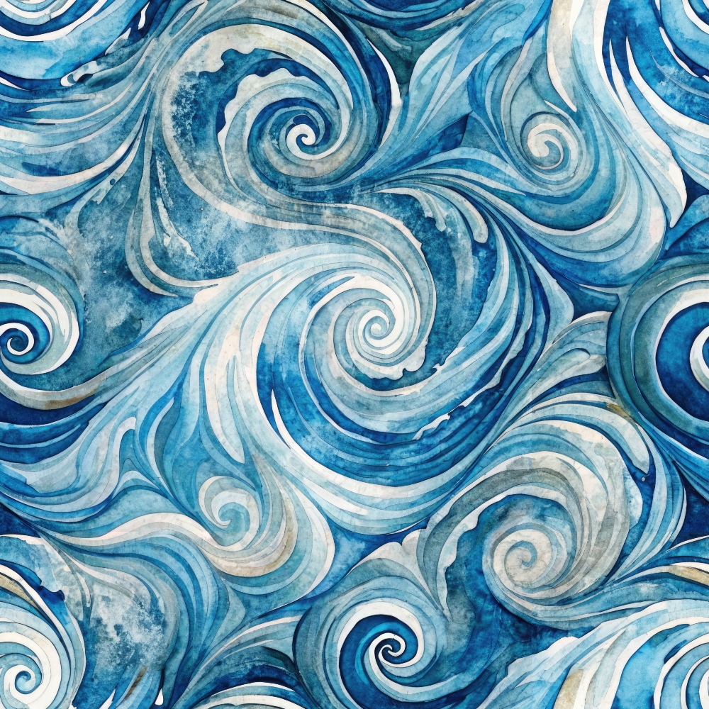 Abstract pattern with swirling blue and white waves, resembling ocean currents.