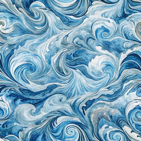 Abstract swirled pattern in shades of blue and white, resembling ocean waves or marble texture.