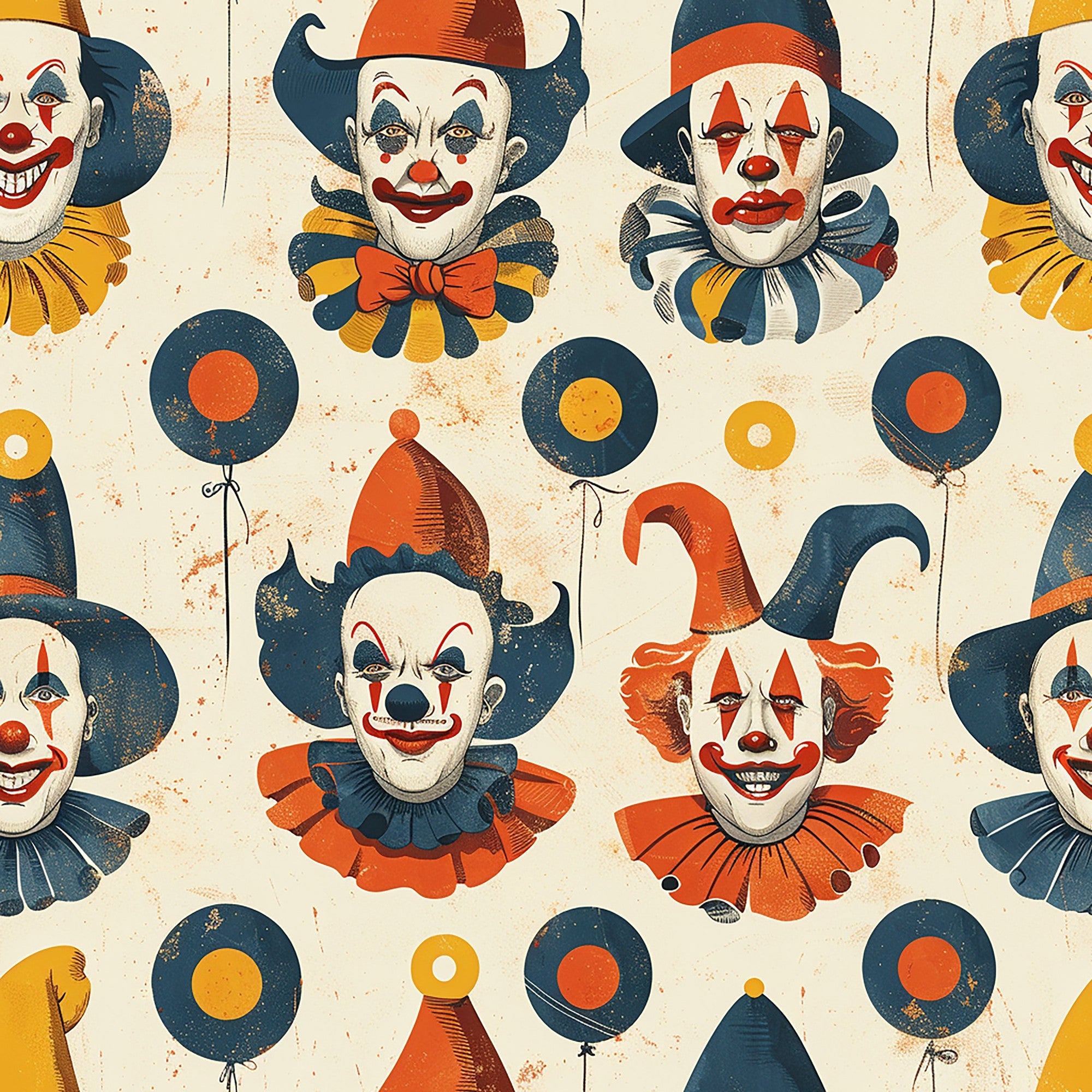 Old Timey Clown Pattern 10 Quilting Cotton Fabric